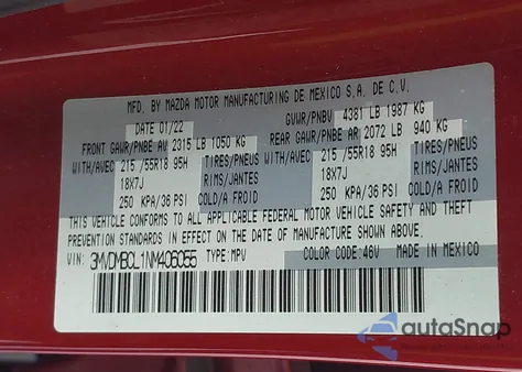 2022 Mazda Cx-30 Preferred z USA, uszkodzony, nr VIN 3MVDMBCL1NM406055